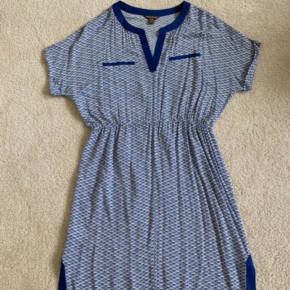 🎉HP🎉 TOMMY BAHAMA Blue Sea Shells Fan Festival Split Neck Dress Size M EUC - Picture 9 of 16